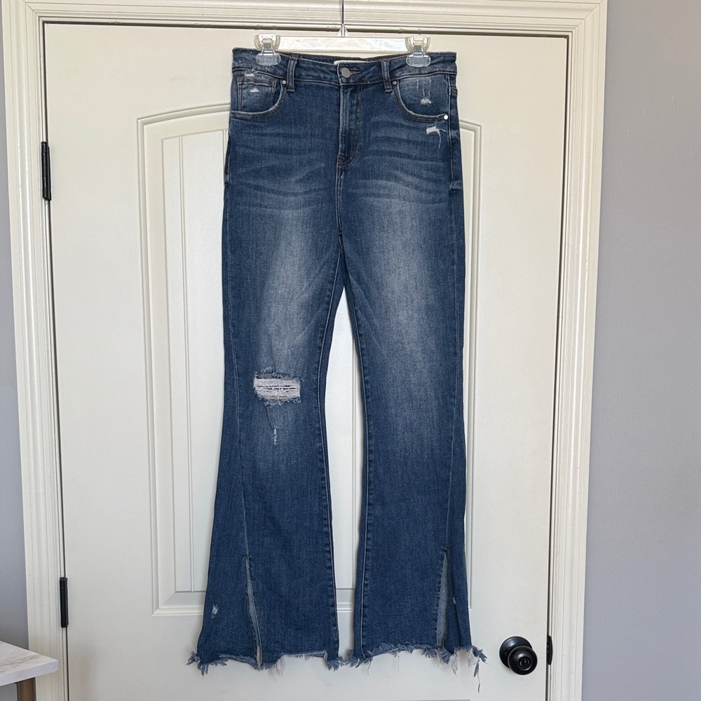 Women's Risen - Dark Blue Distressed Flare Jeans, Size 9/29